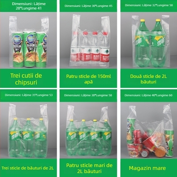 Geantă din plastic transparent, tip vestă, de unică folosință, pentru takeaway și ambalare generală