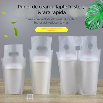 Pungă transparentă din plastic pentru ambalarea ceaiului cu lapte, pentru un singur pahar sau doi, cu mâner de transport