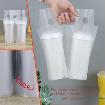 Pungă transparentă din plastic pentru ambalarea ceaiului cu lapte, pentru un singur pahar sau doi, cu mâner de transport
