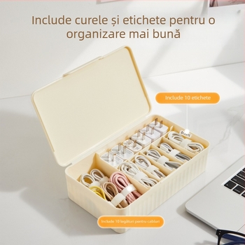 Cutie de depozitare pentru cosmetică, de birou, cu capac, cu compartimente, anti-praf, stivuibilă, din PP