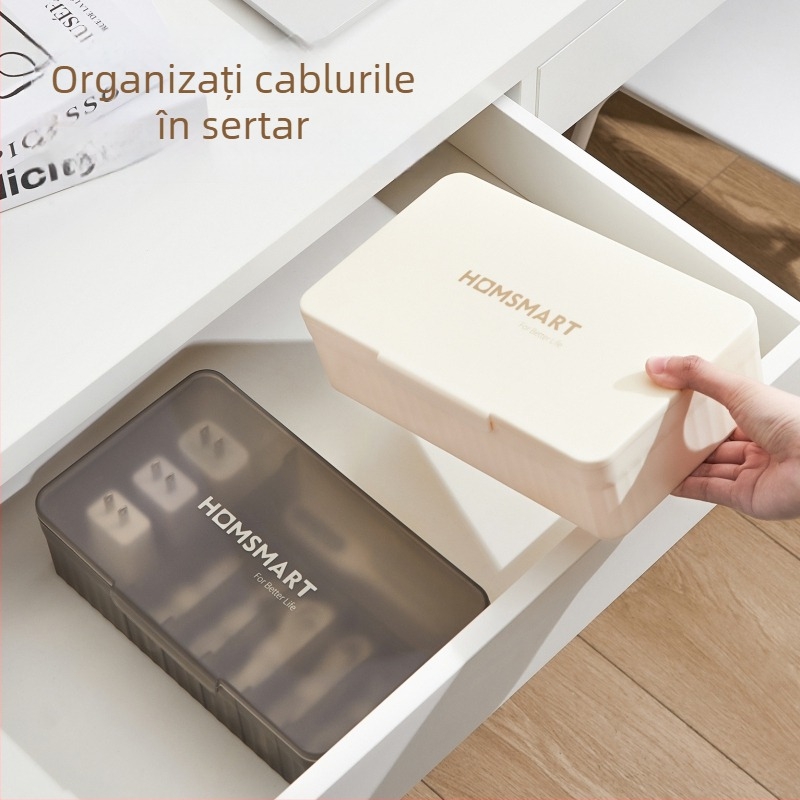 Cutie de depozitare pentru cosmetică, de birou, cu capac, cu compartimente, anti-praf, stivuibilă, din PP