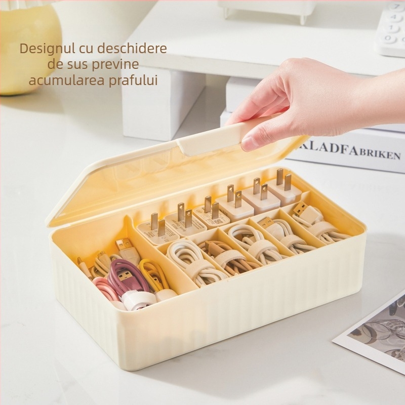 Cutie de depozitare pentru cosmetică, de birou, cu capac, cu compartimente, anti-praf, stivuibilă, din PP