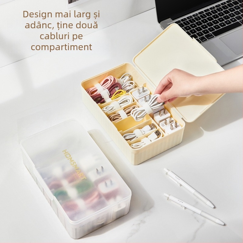 Cutie de depozitare pentru cosmetică, de birou, cu capac, cu compartimente, anti-praf, stivuibilă, din PP