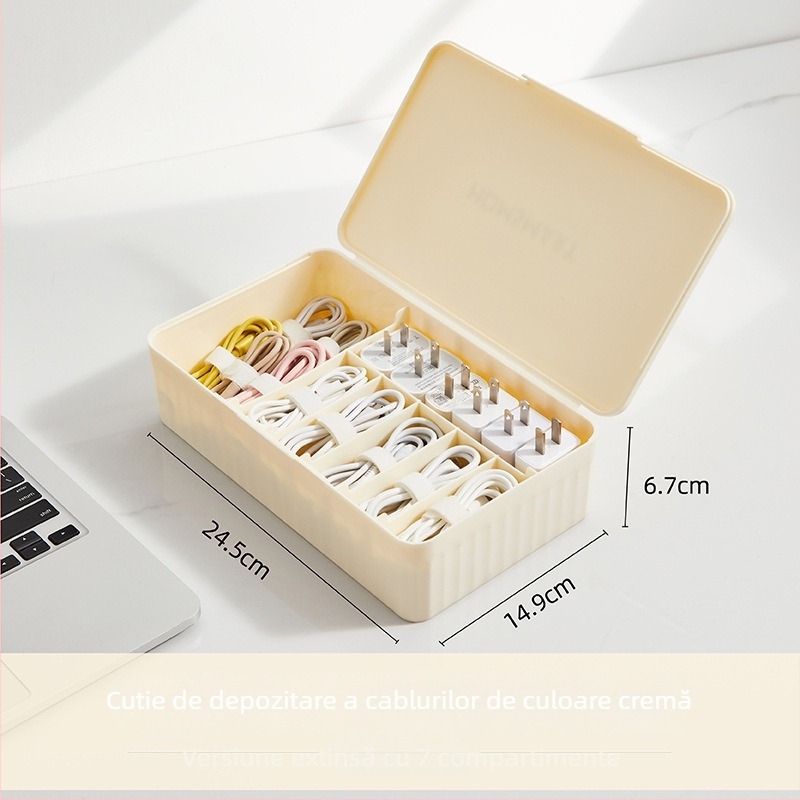 Cutie de depozitare pentru cosmetică, de birou, cu capac, cu compartimente, anti-praf, stivuibilă, din PP