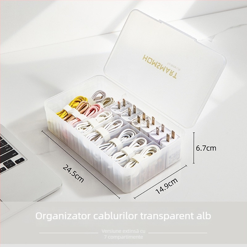 Cutie de depozitare pentru cosmetică, de birou, cu capac, cu compartimente, anti-praf, stivuibilă, din PP