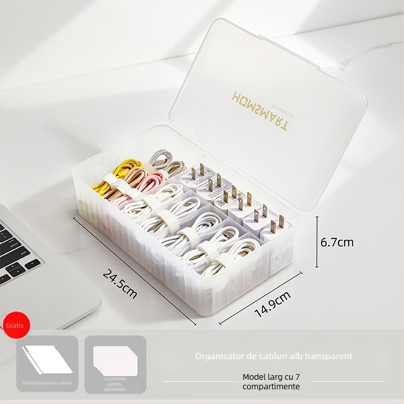 Cutie de depozitare pentru cosmetică, de birou, cu capac, cu compartimente, anti-praf, stivuibilă, din PP