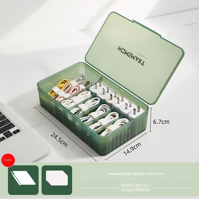 Cutie de depozitare pentru cosmetică, de birou, cu capac, cu compartimente, anti-praf, stivuibilă, din PP