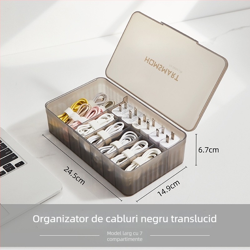 Cutie de depozitare pentru cosmetică, de birou, cu capac, cu compartimente, anti-praf, stivuibilă, din PP