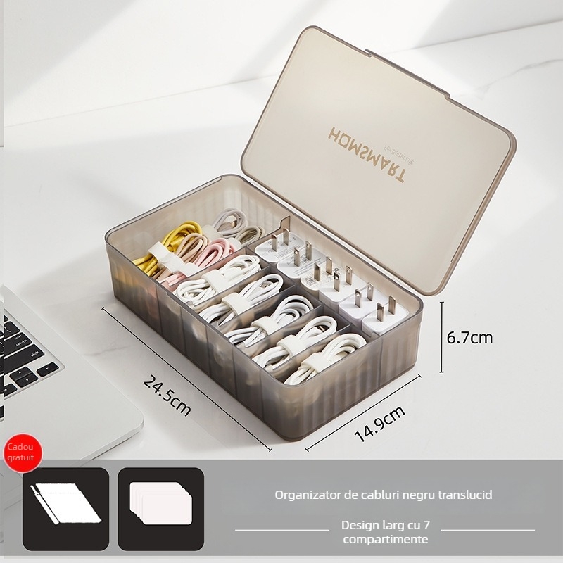 Cutie de depozitare pentru cosmetică, de birou, cu capac, cu compartimente, anti-praf, stivuibilă, din PP