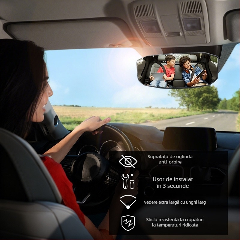 Bymaocar BY-1871 Oglindă retrovizoare interioară auto – câmp vizual lat, definiție înaltă, oglindă cu unghi larg pentru monitorizarea bebelușului pe scaunul din spate