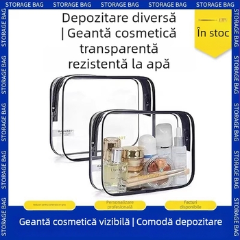 Geantă transparentă din PVC cu fermoar pentru cosmetice, geantă de călătorie portabilă, geantă PVC multifuncțională cu imprimare logo personalizat