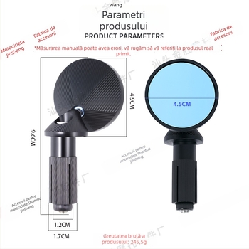 Oglindă retrovizoare pentru motocicletă rotundă - Carcasă din aliaj de aluminiu, oglindă rotundă, compatibil universal