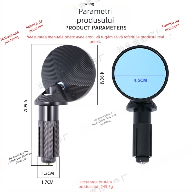 Oglindă retrovizoare pentru motocicletă rotundă - Carcasă din aliaj de aluminiu, oglindă rotundă, compatibil universal