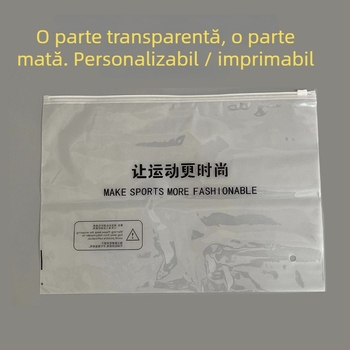 Pungă de ambalaj pentru haine cu fermoar, imprimare logo personalizată — două fețe, una transparentă și cealaltă mată, pentru haine și șosete