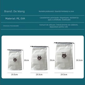Sac de depozitare cu șnur, motiv urs, dublu strat, finisaj mat, pentru pantofi, haine și produse cosmetice de călătorie