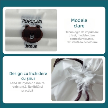 Sac de depozitare cu șnur, motiv urs, dublu strat, finisaj mat, pentru pantofi, haine și produse cosmetice de călătorie