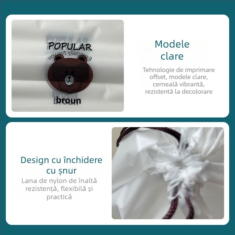 Sac de depozitare cu șnur, motiv urs, dublu strat, finisaj mat, pentru pantofi, haine și produse cosmetice de călătorie