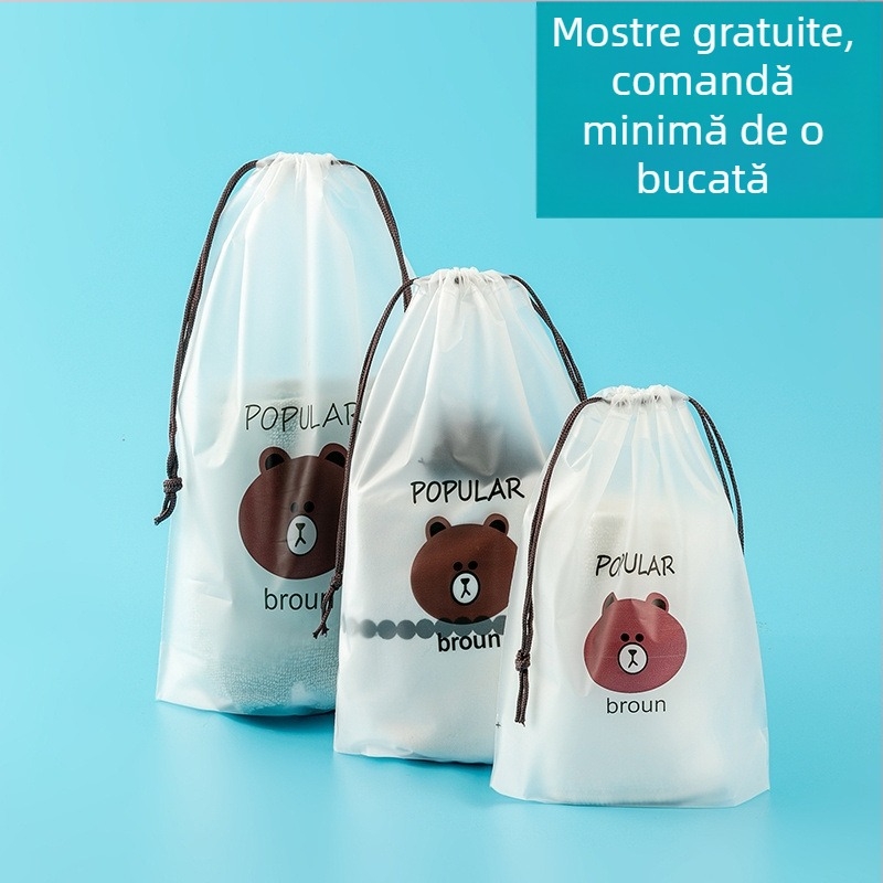 Sac transparent cu imprimeu ursuleț și șnur, pentru călătorii – organizator pentru lenjerie, șosete, pantofi și prosoape, anti-umiditate