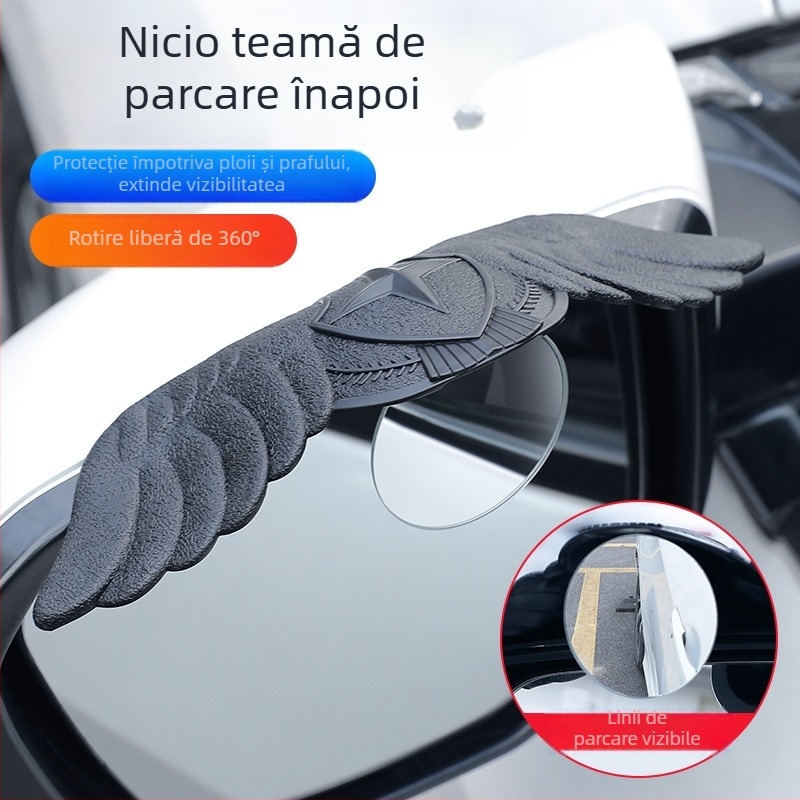 MS Oglindă retrovizoare auto cu protecție la ploaie, mică oglindă rotundă, reflector integrat, oglindă pentru unghiuri moarte