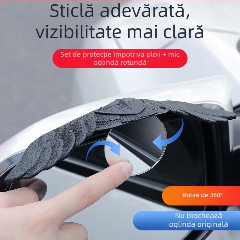 MS Oglindă retrovizoare auto cu protecție la ploaie, mică oglindă rotundă, reflector integrat, oglindă pentru unghiuri moarte