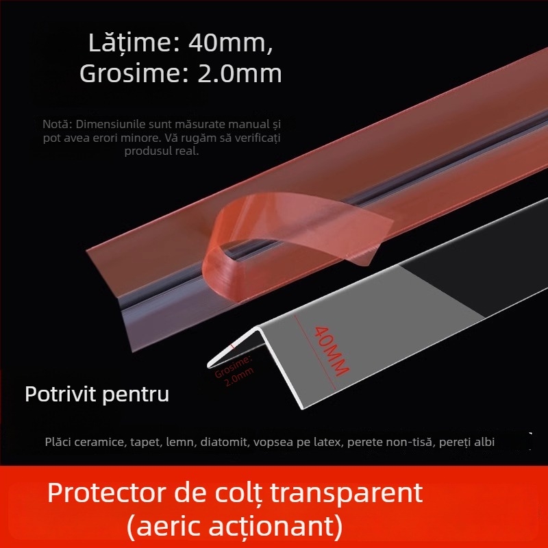 Bandă de colț transparentă pentru pereți, protecție la impact, montaj fără găuri, cu adeziv puternic, pentru uz casnic
