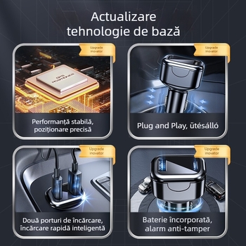 Încărcător auto wireless cu localizare GPS + Beidou (precizie 5M), porturi duale de încărcare rapidă, alimentare Type-C, alarmă anti-manipulare