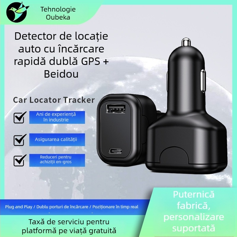 Încărcător auto wireless cu localizare GPS + Beidou (precizie 5M), porturi duale de încărcare rapidă, alimentare Type-C, alarmă anti-manipulare