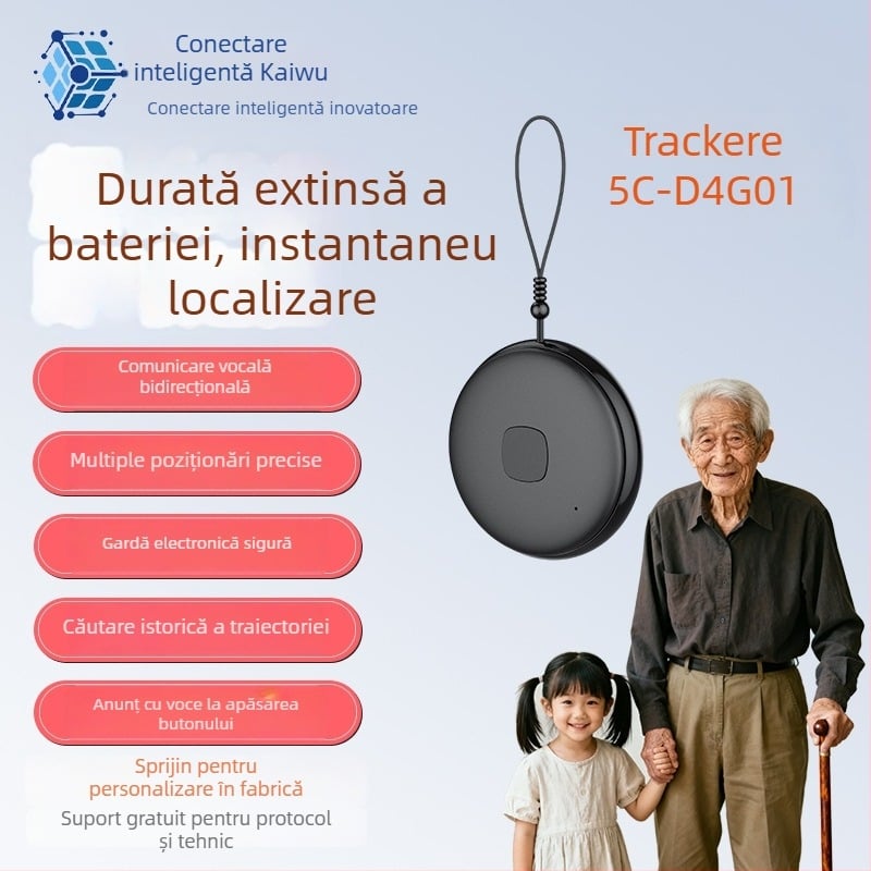 Locator 4G cu apel vocal, slot Nano SIM, poziționare GPS/BeiDou/WiFi/AGPS, alarmă SOS, baterie 650 mAh