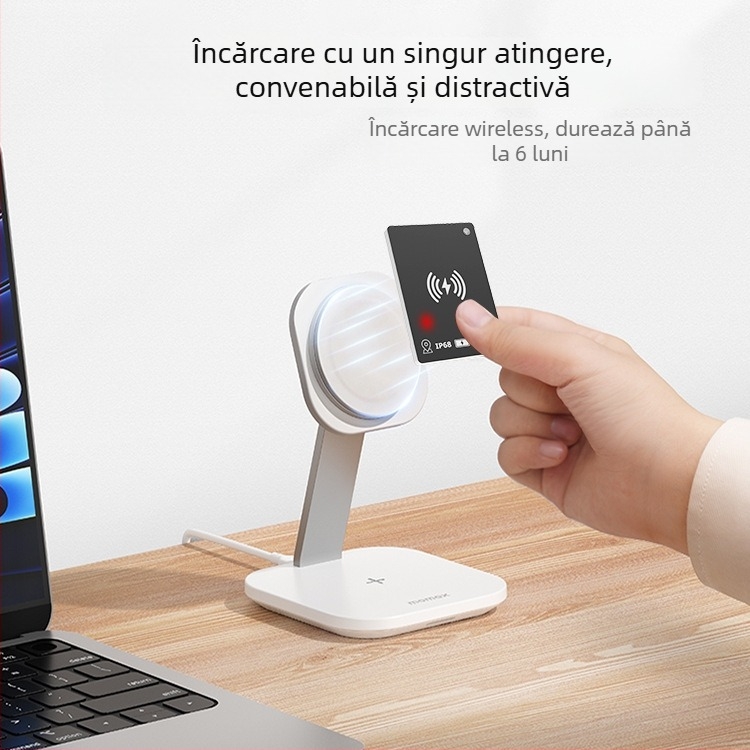 Guolink Dispozitiv anti-lost tracker cu rază wireless de 15 m, baterie 80 mAh, NFC Android, purtare în stil portofel, carcasă ABS+PVC