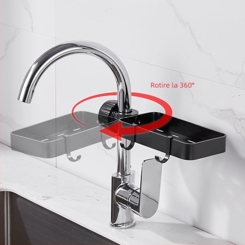 Raft de depozitare pentru bucătărie din aluminiu spațial, cu design rotativ, rezistent la umezeală, montaj pe perete prin ventuză, pentru bucătărie și baie