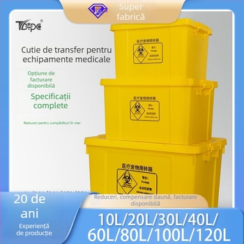 Cutie turnover pentru deșeuri medicale — plastic PP, protecție împotriva prafului, portabilă cu roți, model TBT
