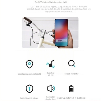 Localizator inteligent circular pentru obiecte – compatibil cu iOS Find My, certificat MFi, pentru portofel, chei și bagaje, baterie 230 mAh, rază wireless 50 m, greutate 7 g