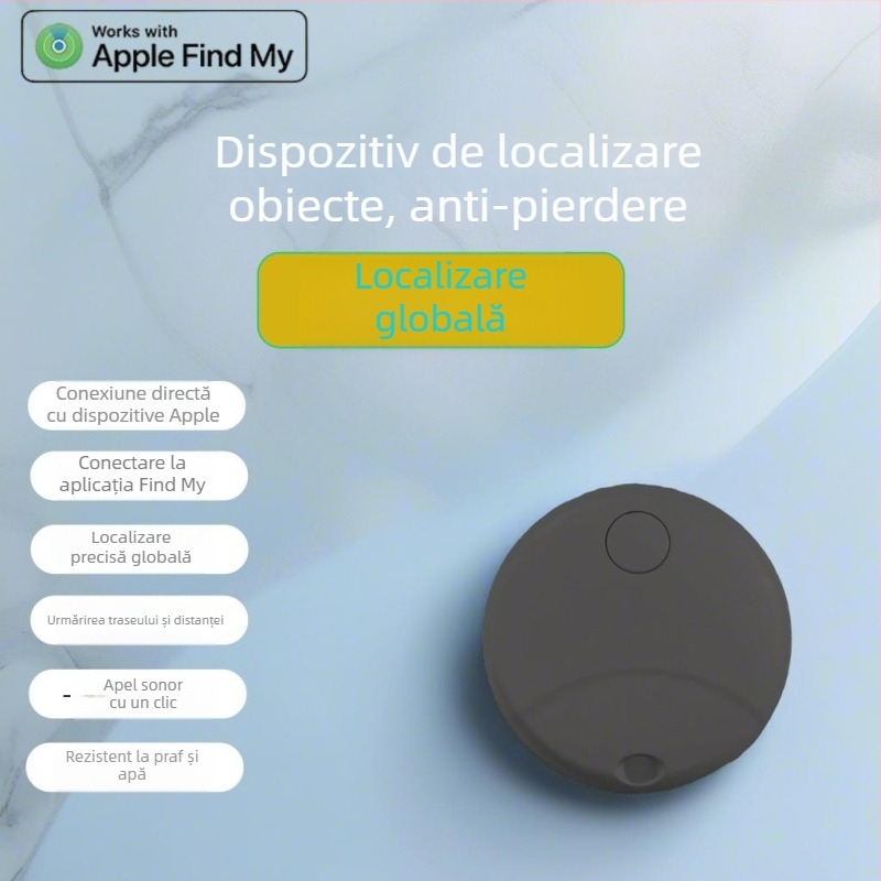 Localizator inteligent circular pentru obiecte – compatibil cu iOS Find My, certificat MFi, pentru portofel, chei și bagaje, baterie 230 mAh, rază wireless 50 m, greutate 7 g