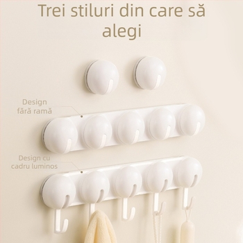 Umeraș cu ventuză pentru bucătărie și baie, fără găuri, ABS, cârlig unic, stil modern minimalist, încărcare 3–5 kg