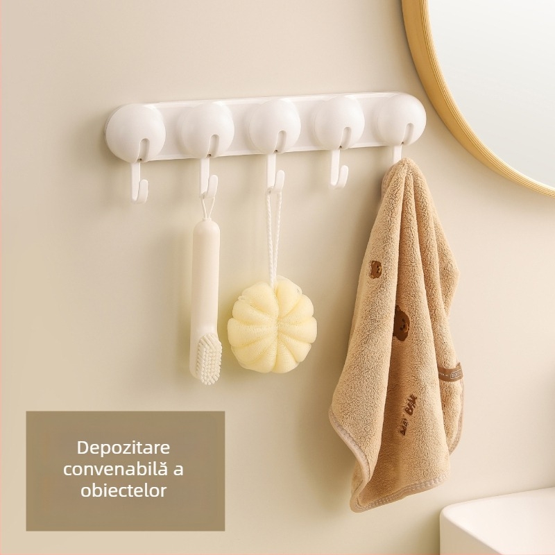 Umeraș cu ventuză pentru bucătărie și baie, fără găuri, ABS, cârlig unic, stil modern minimalist, încărcare 3–5 kg