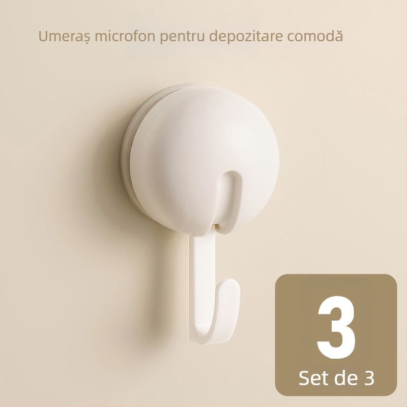 Umeraș cu ventuză pentru bucătărie și baie, fără găuri, ABS, cârlig unic, stil modern minimalist, încărcare 3–5 kg