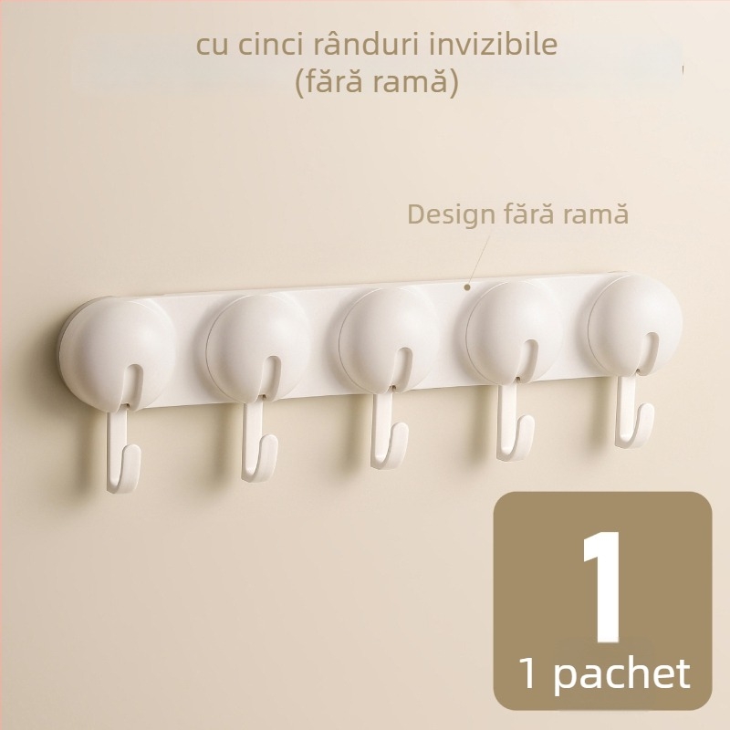 Umeraș cu ventuză pentru bucătărie și baie, fără găuri, ABS, cârlig unic, stil modern minimalist, încărcare 3–5 kg