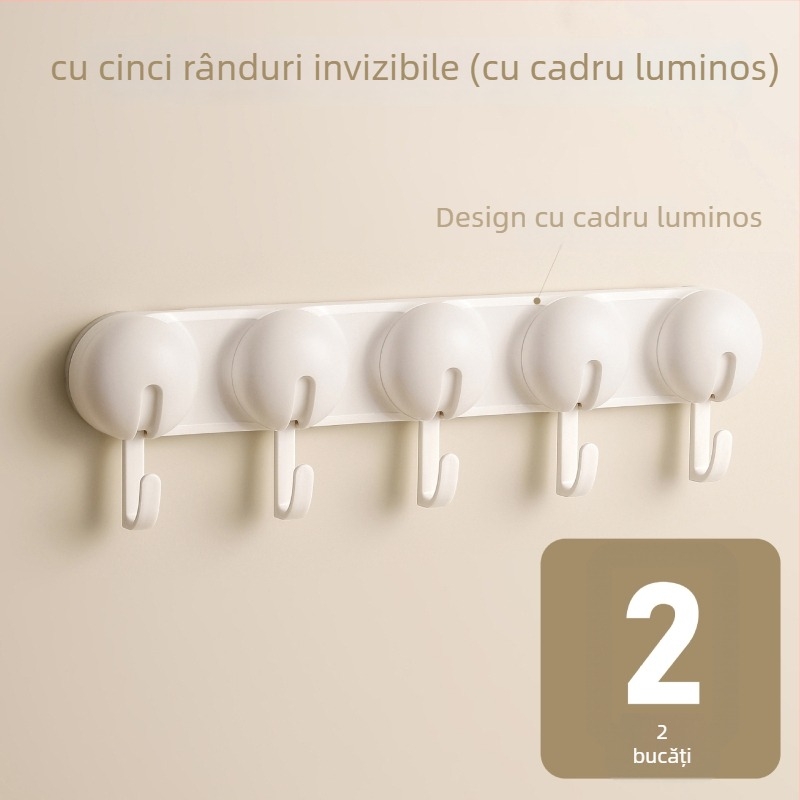 Umeraș cu ventuză pentru bucătărie și baie, fără găuri, ABS, cârlig unic, stil modern minimalist, încărcare 3–5 kg