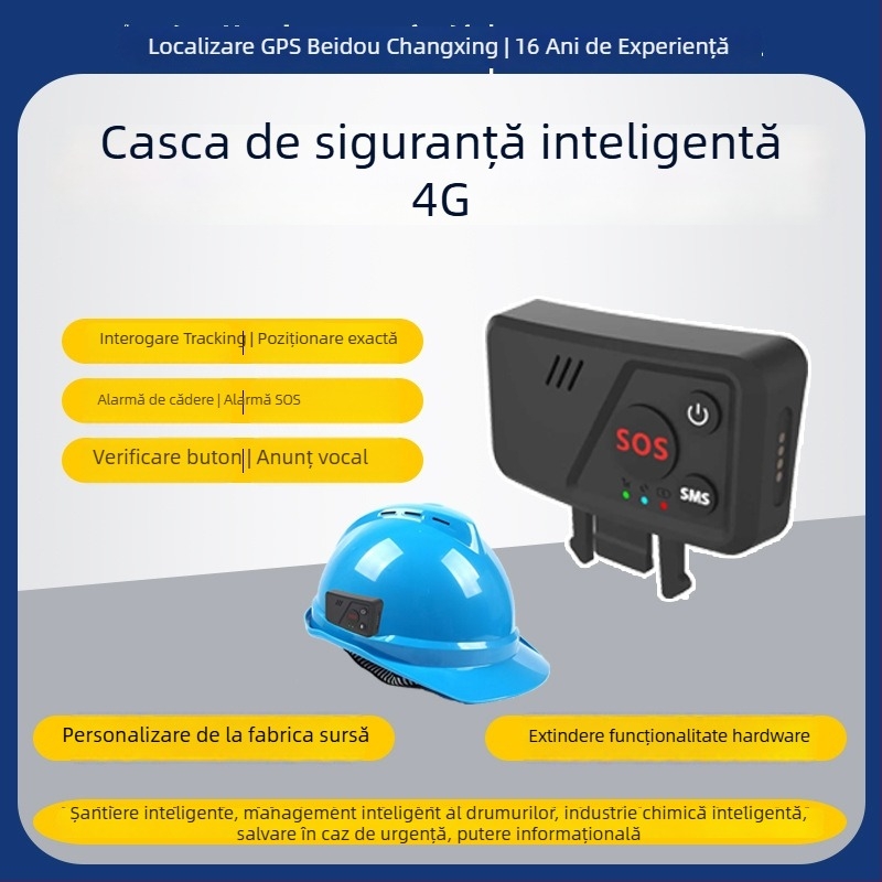 Locator pentru cască de protecție 4G GPS - tracker cu precizie 0.1 m, IP67 rezistent la apă, alarmă SOS, montaj magnetic