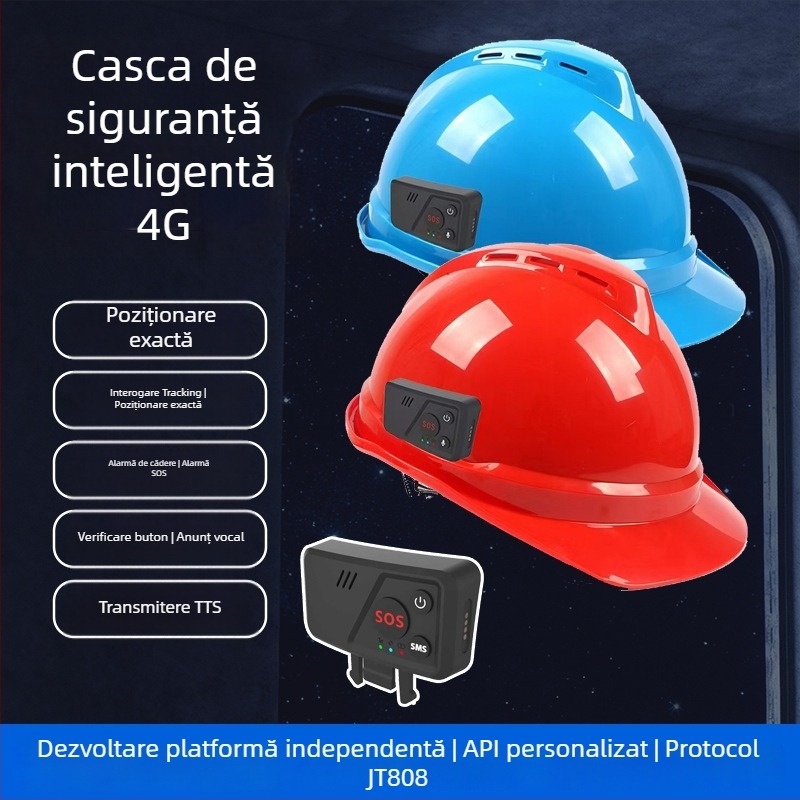 Locator pentru cască de protecție 4G GPS - tracker cu precizie 0.1 m, IP67 rezistent la apă, alarmă SOS, montaj magnetic