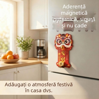 Sonerie de ușă cu magnet decorativ festiv pentru Anul Nou — Dansul Leului, Material magnetic moale, 180 buc./cutie, posibilitate etichetă privată, personalizare disponibilă, magnet decorativ pentru frigider