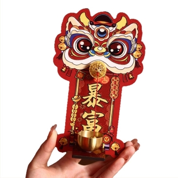 Sonerie de ușă cu magnet decorativ festiv pentru Anul Nou — Dansul Leului, Material magnetic moale, 180 buc./cutie, posibilitate etichetă privată, personalizare disponibilă, magnet decorativ pentru frigider