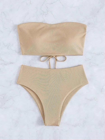 Set de bikini pentru femei din două piese – Dungi sau Uni, 82% poliester, Captuseală Spandex, Cupe cu bureți, Fără suport metalic