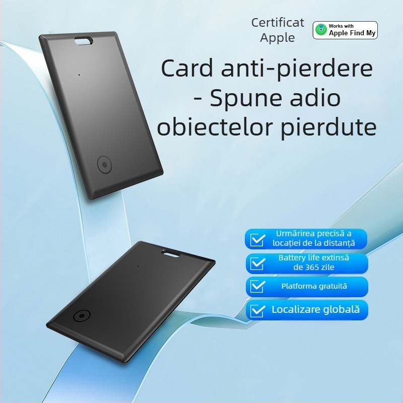 Locator fără fir pentru carduri și portofel cu pașaport, anti-pierdere, ultra-subțire — 240 mAh, compatibil iOS, ABS, rază 10–20 m interior, 20–50 m exterior
