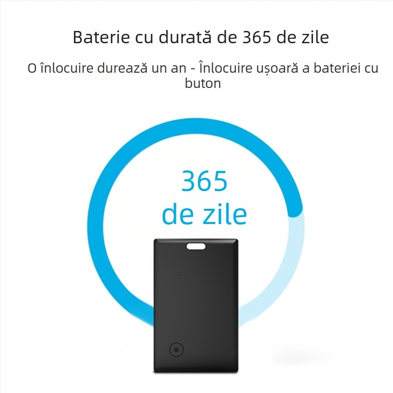 Locator fără fir pentru carduri și portofel cu pașaport, anti-pierdere, ultra-subțire — 240 mAh, compatibil iOS, ABS, rază 10–20 m interior, 20–50 m exterior