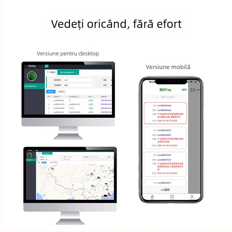 Locator anti-pierdere pentru portofele/genți, Bluetooth 5.0, carcasă ABS, baterie CR2032, 16 g, partajare locației și urmărire