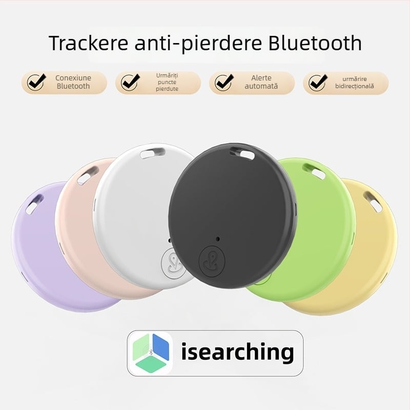 Mini tracker Bluetooth anti-pierdere pentru chei și portofel, localizator cu alarmă bidirecțională, model Y02, conexiune Bluetooth, rază 15 m, baterie 230 mAh, carcasă ABS