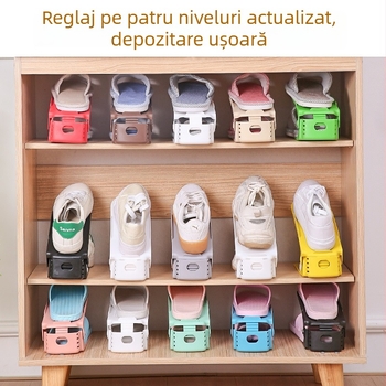 Raft plastic pentru pantofi, 2 etaje, reglabil, detașabil, material PP