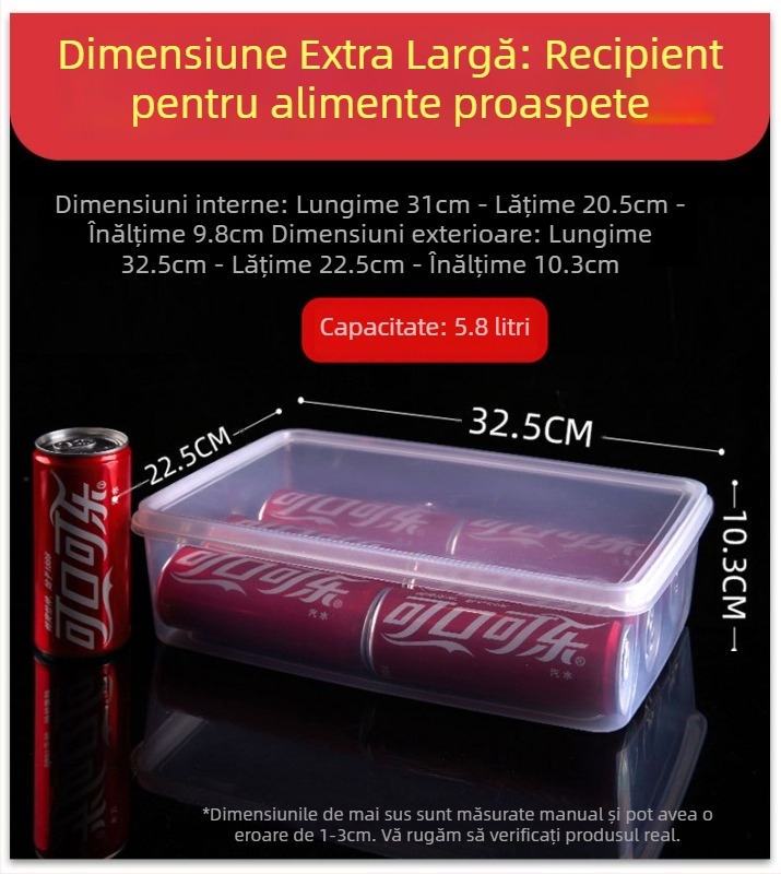 Cutie de depozitare din plastic transparent, dreptunghiulară, cu sigilare, calitate alimentară, pentru frigider, PP