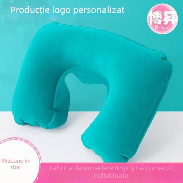 Pernă de călătorie gonflabilă în formă de U, cu țesătură PVC flocking - portabilă, pliabilă, ușoară pentru adulți